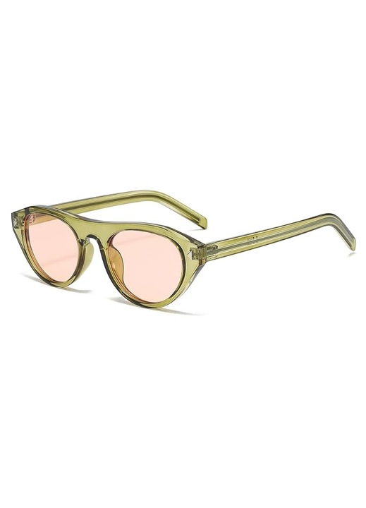 Ochelari de soare ovali, protectie UV400, verde roz, 51x36x20mm