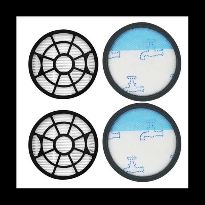 Set 4 bucati, filtru HEPA compatibil cu Rowenta Swift Power Cyclonic RO2910/RO2913/RO2915/RO2932/RO2933/RO2957/RO2981, referinta ZR904301, retine praf si alergeni, durabil, alb/bleu