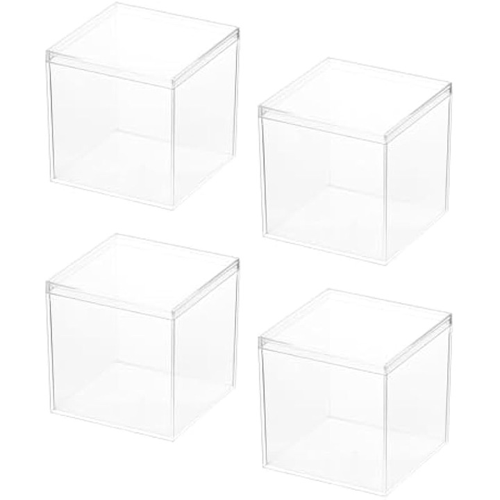Set 4 cutii depozitare acrilice transparente 10x10x10 cm cu capac