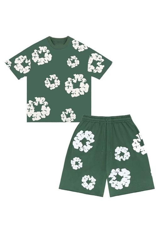 Pijamale barbati, set de vara, maneca scurta, verde, denim, M INTL