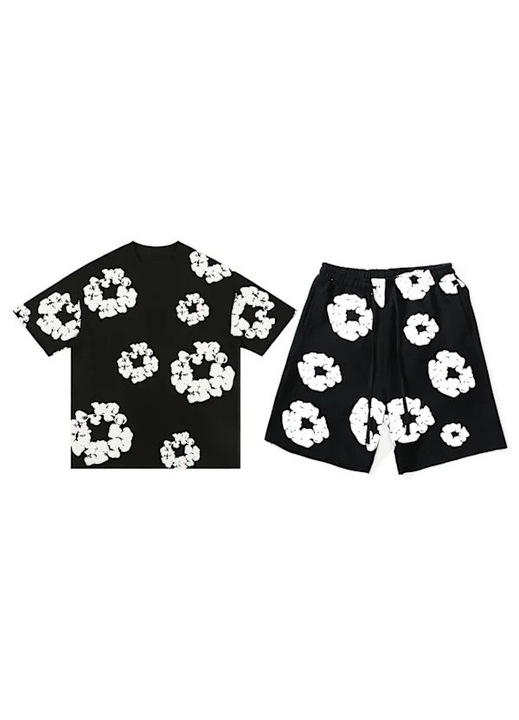 Costum barbati, set Denim Tears, maneca scurta, floral, bumbac si poliester, M INTL