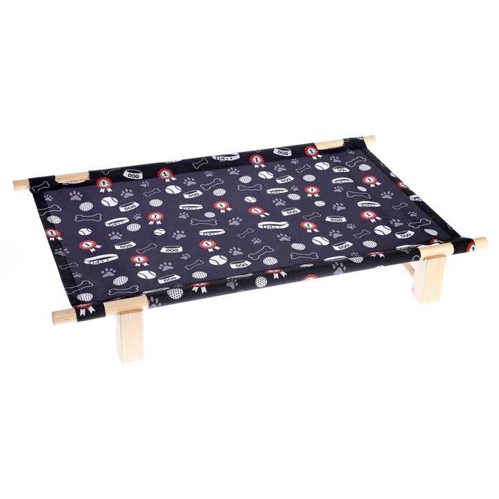 Culcus pat pliabil si portabil Weser Beduin pentru caini, transportabil, usor de demontat, elegant, 80 x 50 x 12 cm, lemn, material Oxford, geanta si perne incluse