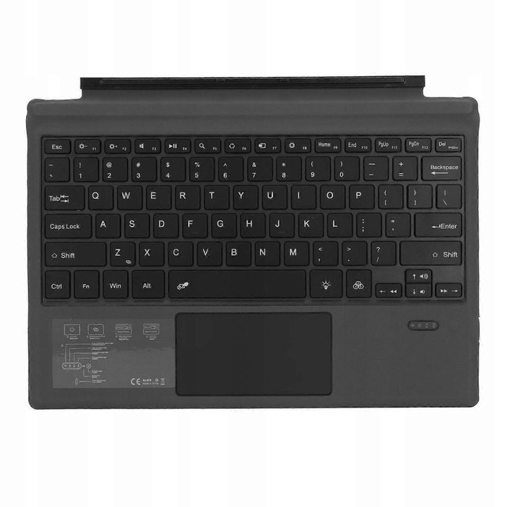 Безжична клавиатура с тъчпад, LED осветление в 7 цвята, USB-C, черна, за Surface Pro 3-7 Plus, 12.3 инча