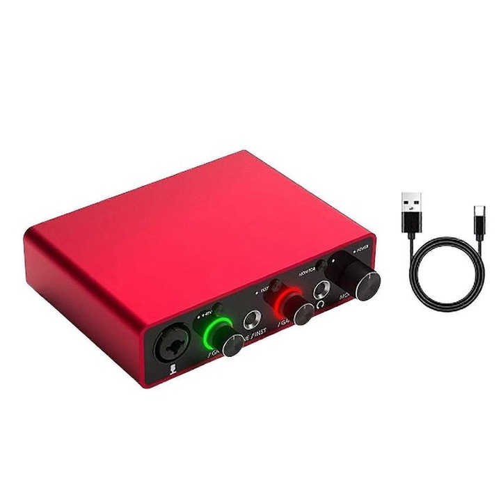 USB-C Audio interfész 24Bit 192kHz, fantom 48V, XLR, fekete