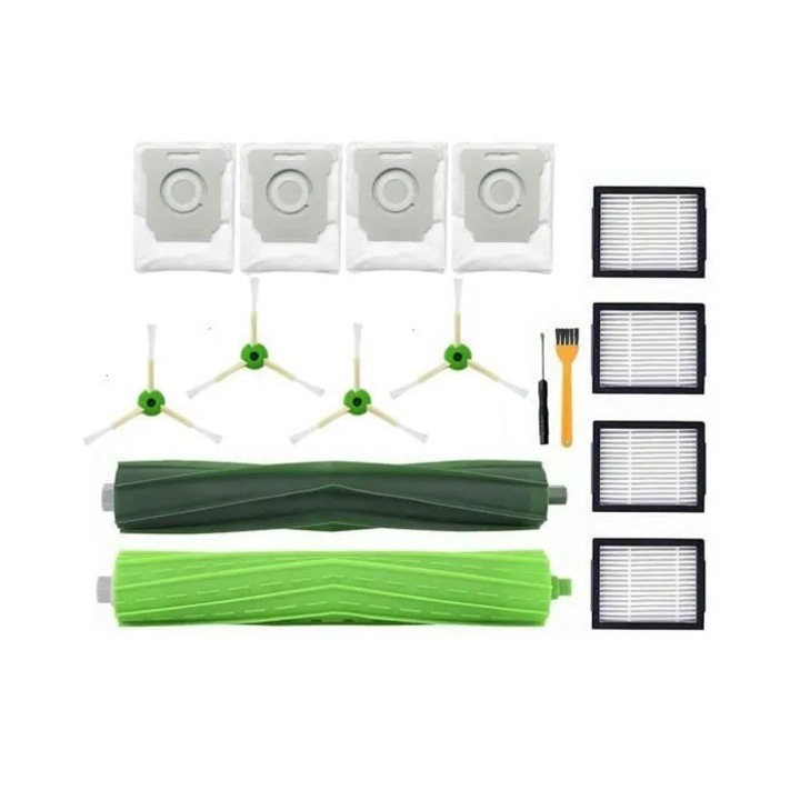Set accesorii aspirator robot Roomba compatibil I1+/I3+/I4+/I6+/I7/I7+/I8+/J7+, perii laterale, role centrale din cauciuc, filtre HEPA, pungi de colectare, Multicolor