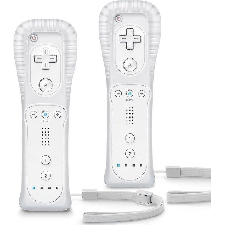 Комплект от 2 контролера Wii с калъф от силикон и каишка, бели