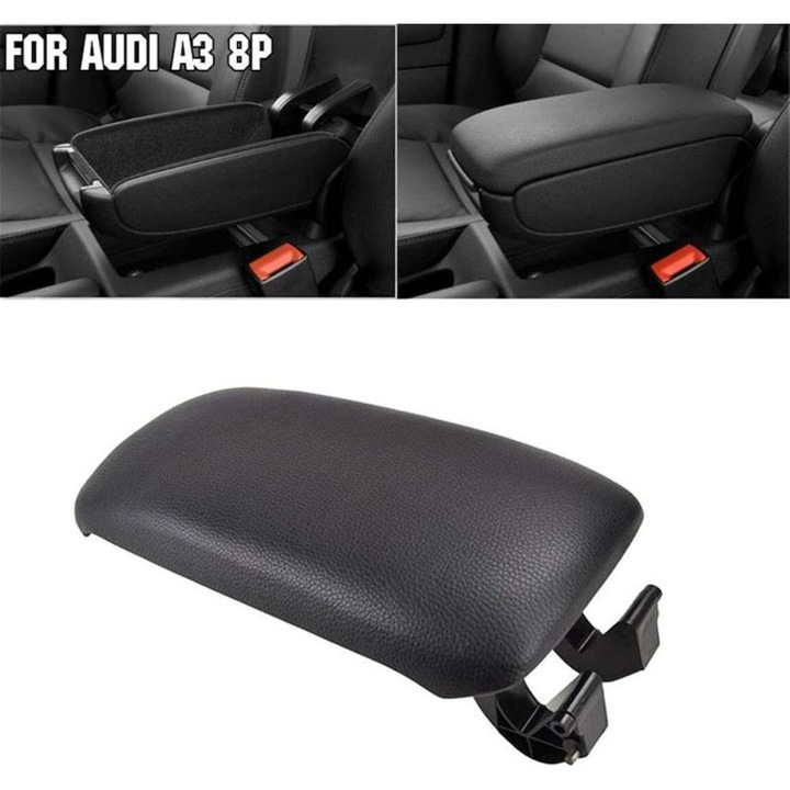 Audi A3 8P 2003-2012 kartámasz fedél, műanyag, fekete bőr, 25.5x11x12cm