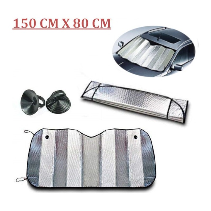 Parasolar auto 150x80cm reversibil argintiu izolatie termica