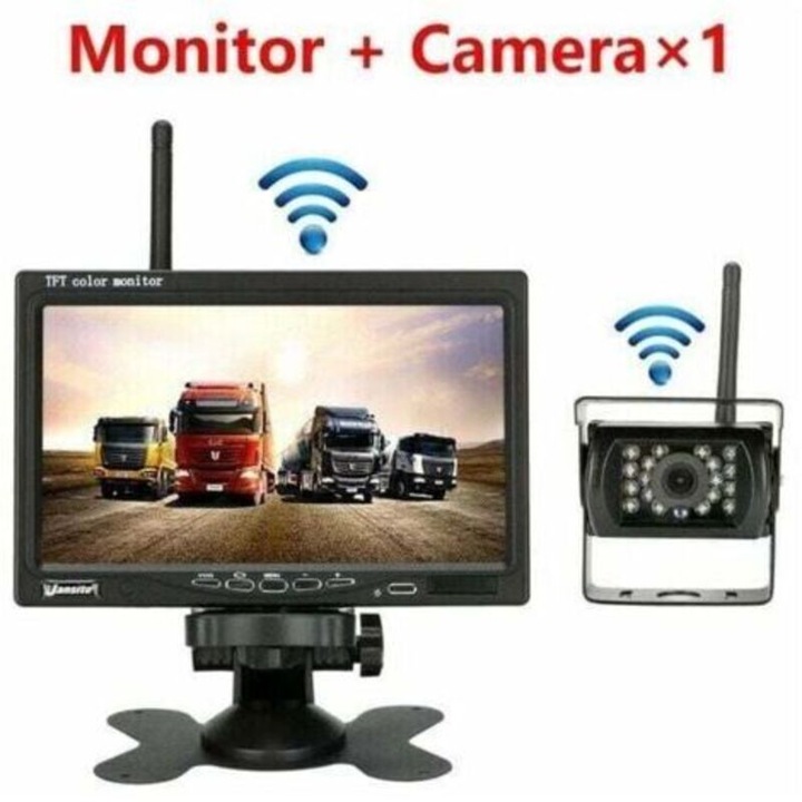 Sistem camera marsarier wireless, ecran 7 inch, vizibilitate nocturna, rezistent apa, 12V-24V