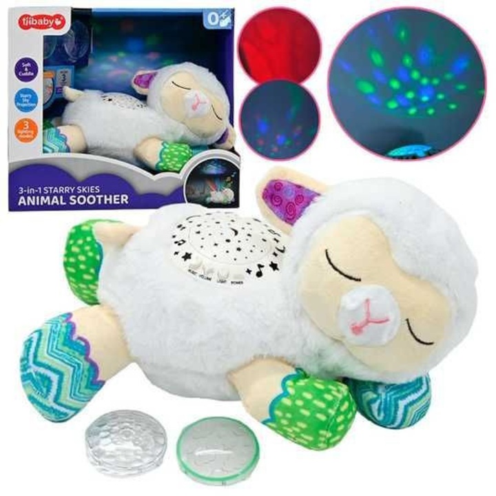 Oita de plus cu proiector si lumina de veghe, muzica, „Starry Skies Animal Soother” – Jucarie muzicala pentru somnul bebelusilor, Funny Party Shop®