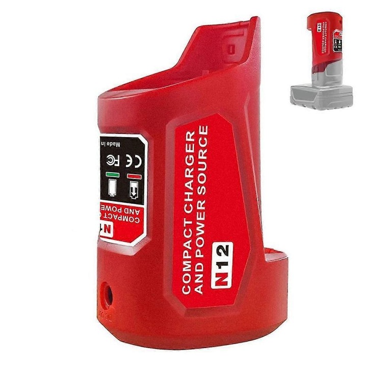Adapter tápegység 12V M12 akkumulátorhoz, piros, 12x5x3cm