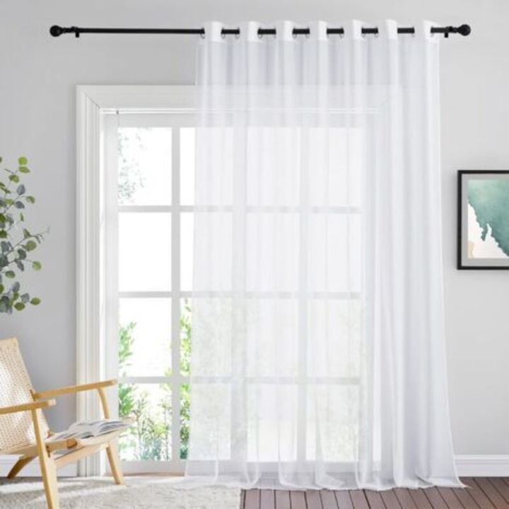 Set perdele voal alb 200x250cm cu inele metalice, filtrare lumina, intimitate