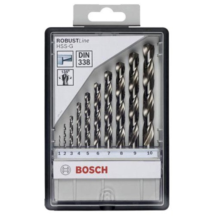 Set de burghie pentru metal, Bosch, Robust Line, 10 piese, HSS-G, 135°, 1-10 mm