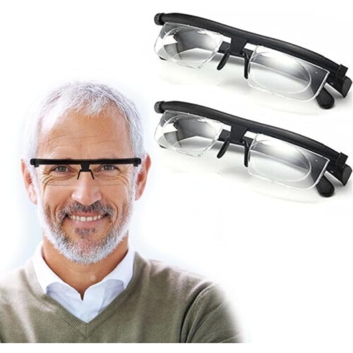 Ochelari de vedere ajustabili cu reglaj dial unisex, negru, standard