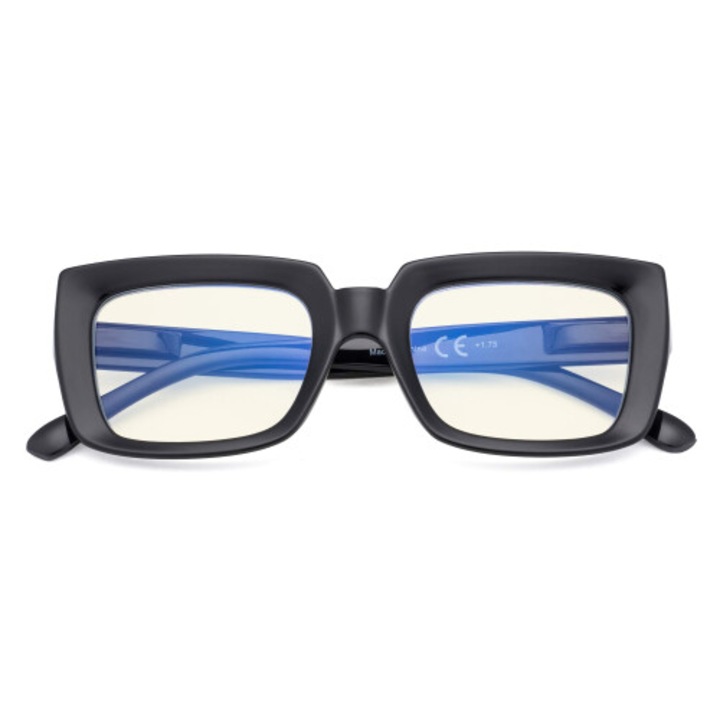 Ochelari de citit negri, lentile blocare lumina albastra, marire 0.5x