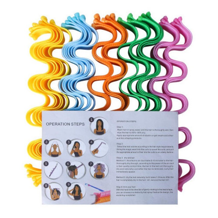 Set 30 ondulatoare fara caldura, multicolor, 30cm, cu 2 carlige