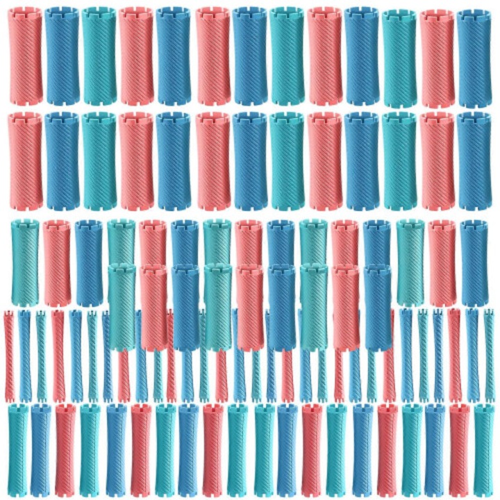 Set bigudiuri 10 dimensiuni, 100 buc, plastic, multicolor, 8.7cm
