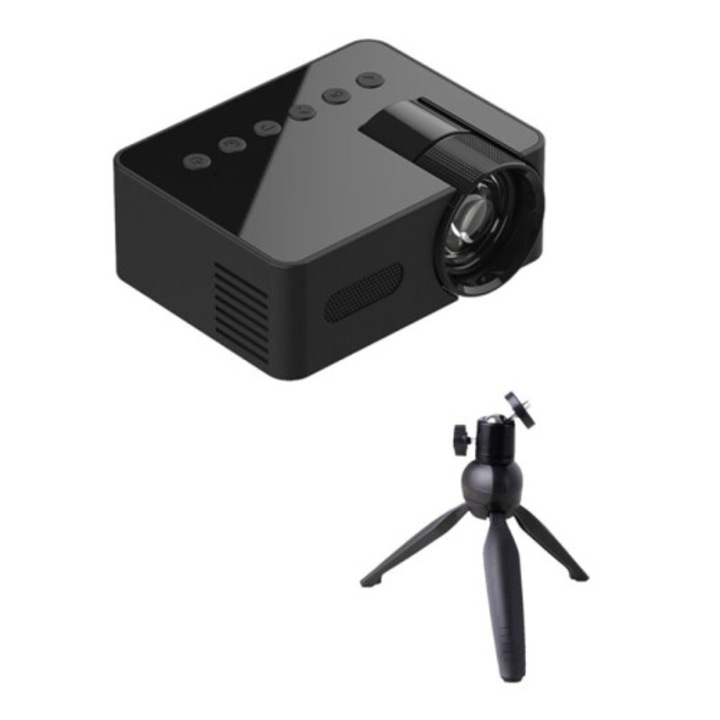 Hordozható, vezeték nélküli LED HD 1080P projektor, forgatható állvánnyal, fehér, 14x100 hüvelyk
