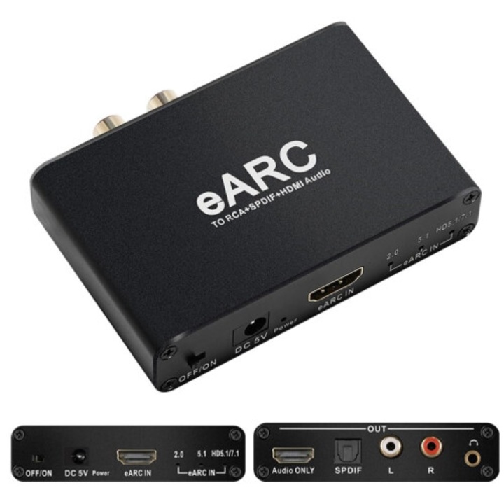 Extractor audio HDMI eARC ARC, convertor digital-analog, adaptor RCA optic 3.5mm