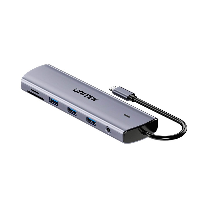 USB-C хъб Unitek uHUB U11+, 11 в 1, двоен монитор, космическо сиво, 159.76x44.18x17.12mm