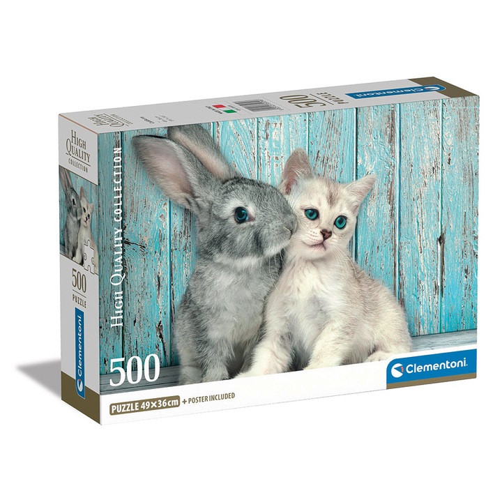 Puzzle Clementoni High Quality Collection Pisica si Iepure 500 piese cutie compacta