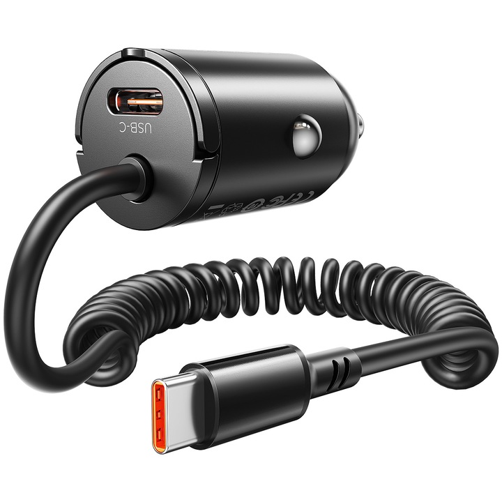 Orico DS-30-2C-BK-EP autós töltő 30W USB-C spirálkábellel 24x45mm fekete