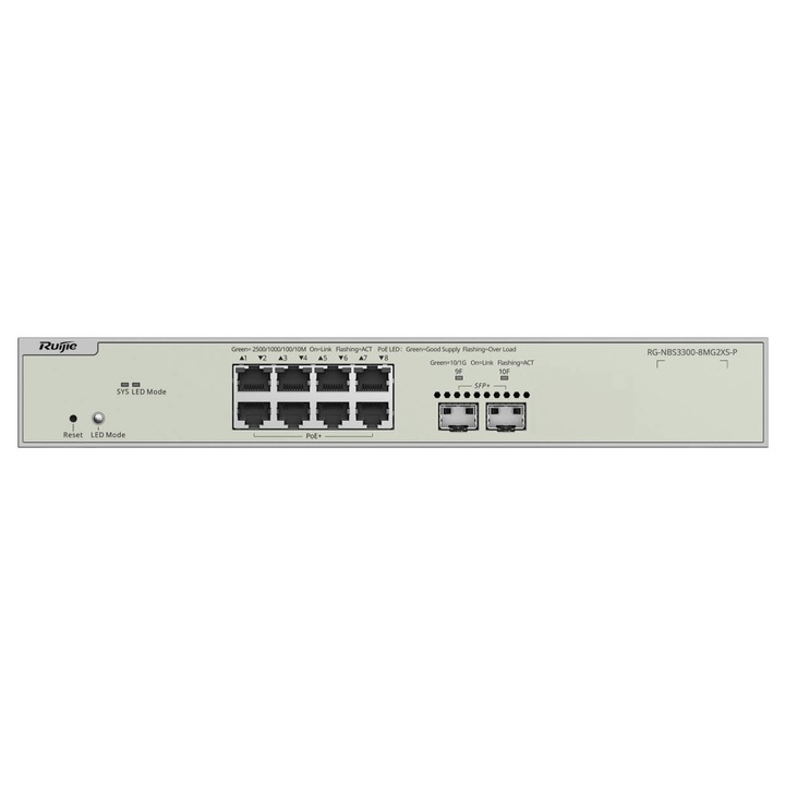 Ruijie RG-NBS3300-8MG2XS-P menedzselhető switch 8x2,5GbE PoE+ 240W 2xSFP+ 300x233x44mm