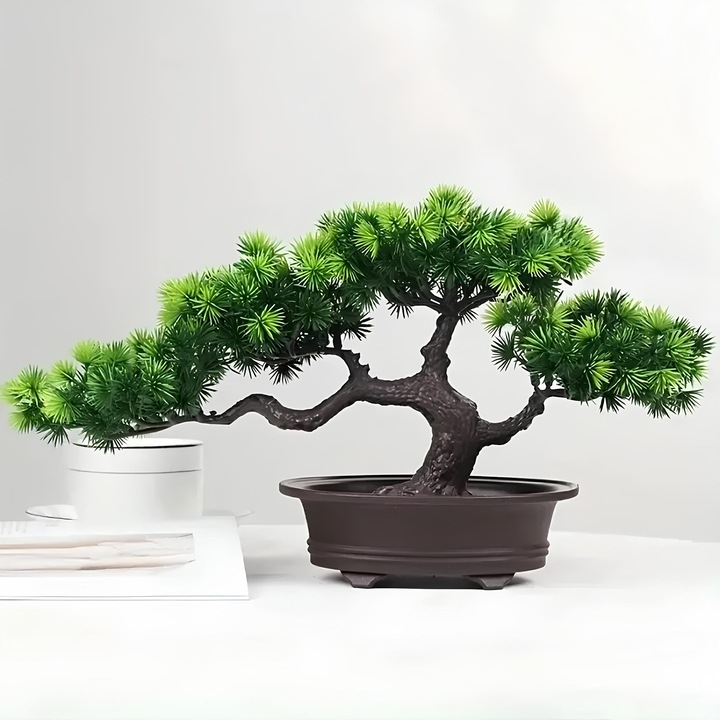 Bonsai műnövény, dekoratív, zöld-barna-fekete, 20x40cm