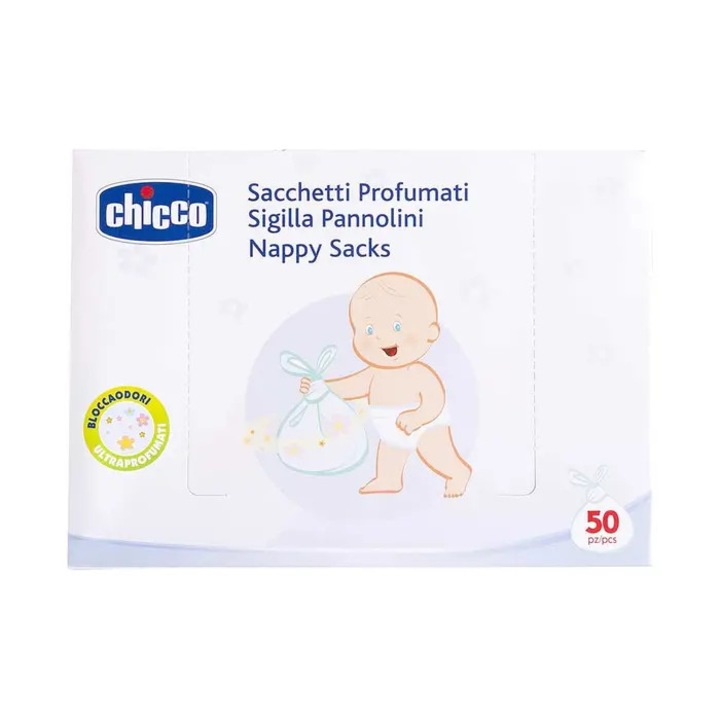 Chicco zacskók, 50 illatosítható pelenkazsák, visszazárható
