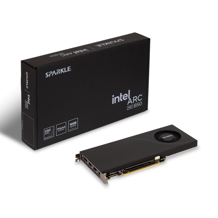 Placa video Sparkle Intel Arc Pro B50, 16GB GDDR6, 128bit, 2600MHz, negru