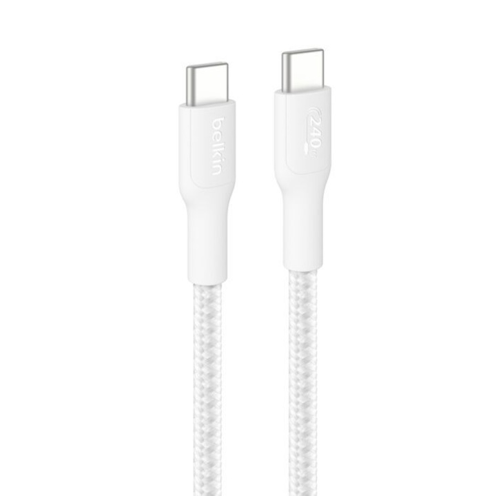 Cablu USB-C Belkin 240W impletit alb 3m