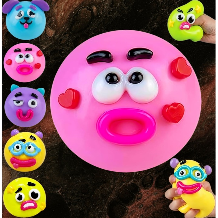 Jucarie interactiva VICTINY® pentru copii si adulti, Dog Face Swap, moale si elastica, smushers squishies expressive faces, 9 cm, roz