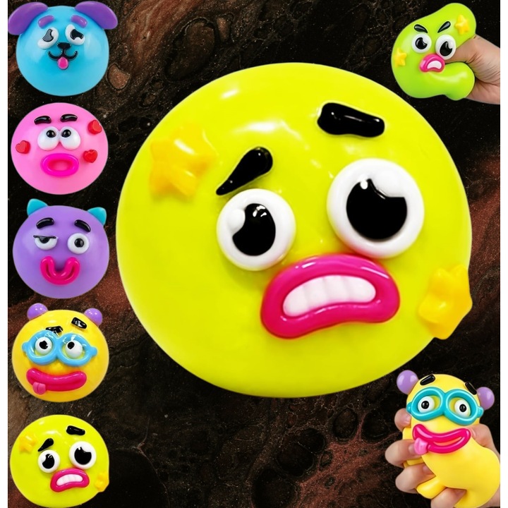Jucarie interactiva VICTINY® pentru copii si adulti, Dog Face Swap, moale si elastica, smushers squishies expressive faces, 9 cm, galben