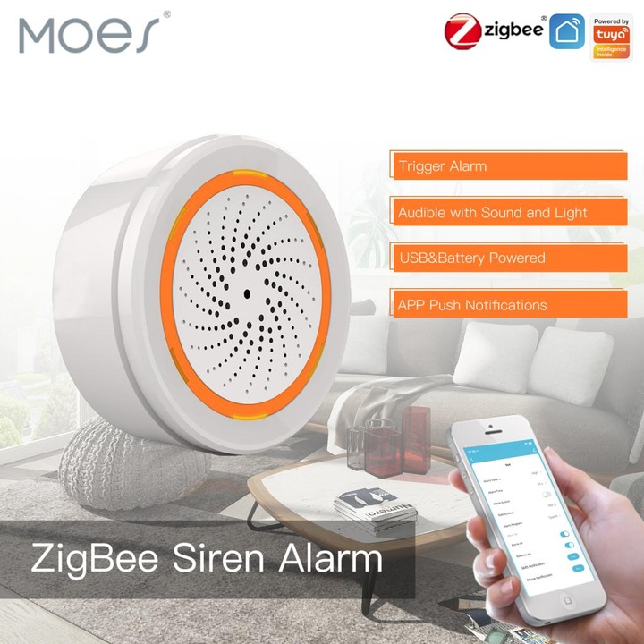 Sirena inteligenta 90dB MOES Tuya ZigBee MOES