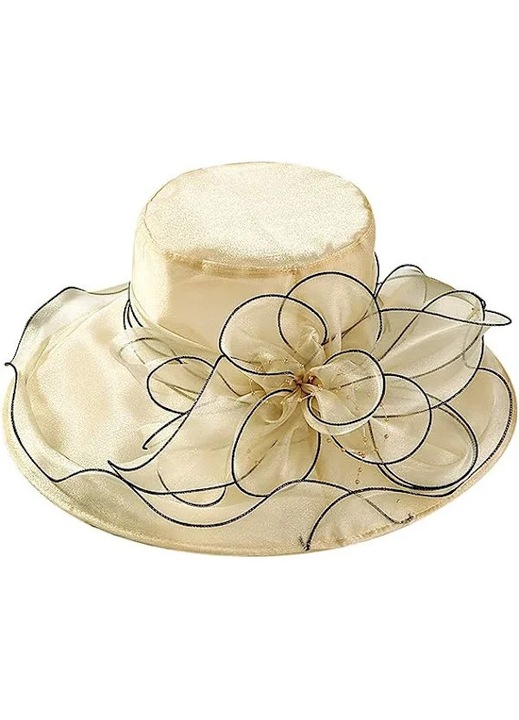 Palarie dama, palarie de soare, organza, floral, alb, marime universala