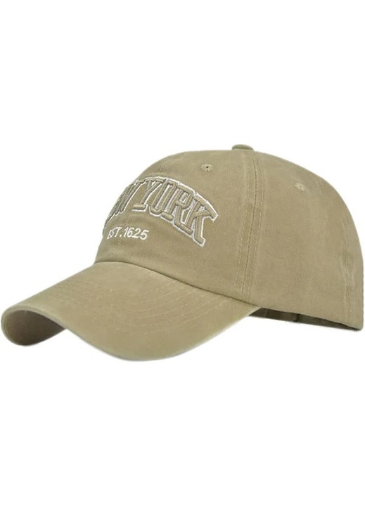 Sapca baseball din bumbac cu broderie in relief, cu aspect spalat, New York, Khaki, Ajustabil 50-60 cm