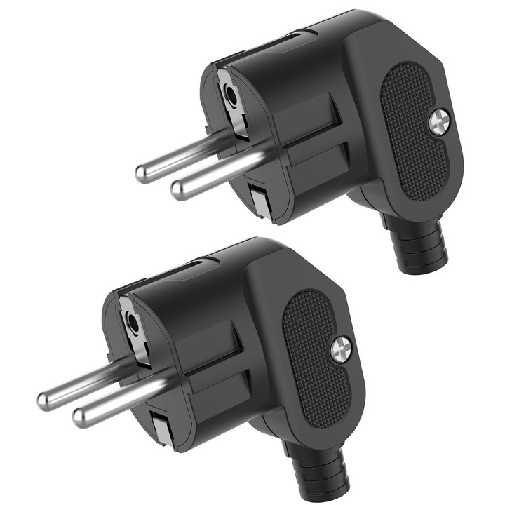 Комплект от 2 електрически контакта Schuko, черен, 250V 16A, IP20, 2 защитни контакта, 5x5см