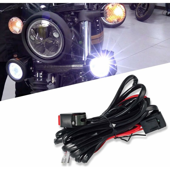 LED motorkerékpár kábelkészlet, 2 csatlakozó, 40A relé, 30A biztosíték, kapcsoló, univerzális, 12V