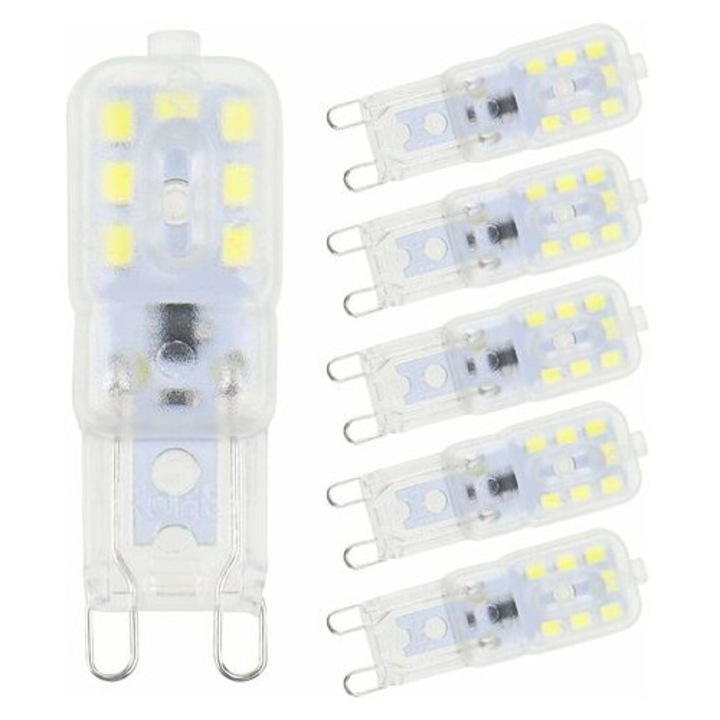 6 db G9 LED izzó készlet, 5W, hideg fehér, ezüst-fekete, 16x50mm