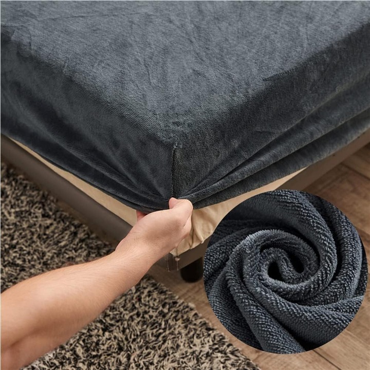 Drap Husa Pat, Flanel, 90x200x30cm, Gri Inchis