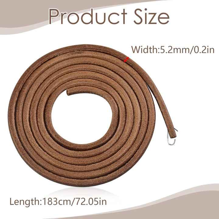 Varrógép szíj, pedálszíj, marhabőrből, 183 cm, 6 mm vastagság, kampóval és egyszerű beszereléssel, kompatibilis a legtöbb pedálos varrógéppel, barna