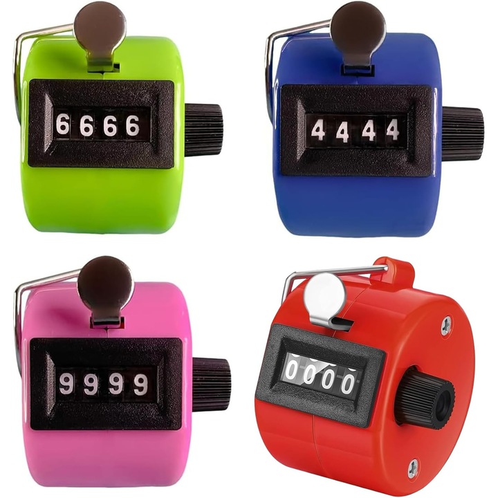 4 db mechanikus kézi számláló készlet, 4 számjegyű, fekete, kompakt