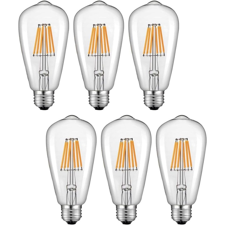 6 db retro LED filament izzó készlet E27 6W 58x115mm meleg fehér 2700K 12-24V AC/DC