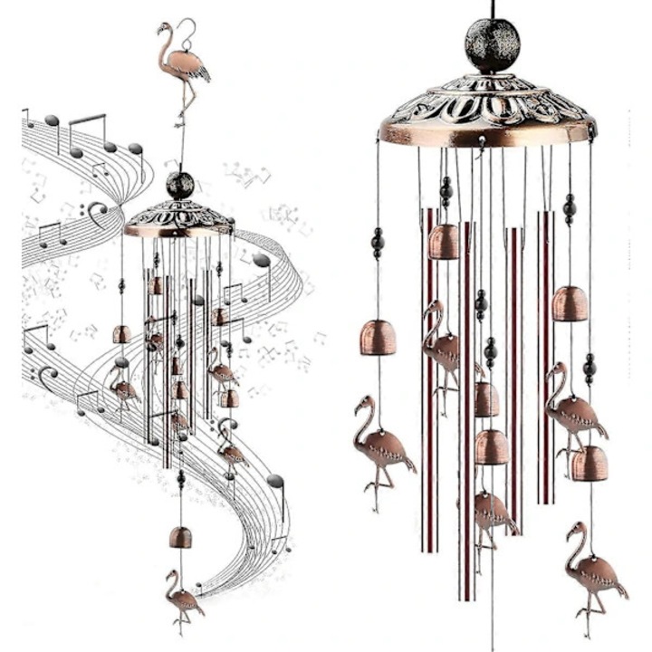 Fém szélcsengő, japán design, 91cm, flamingóval, réz
