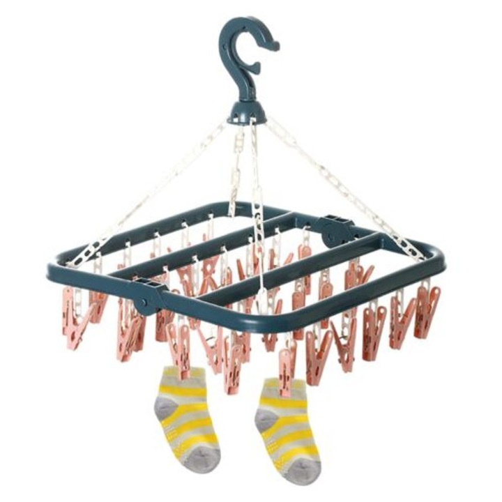 Uscator sosete cu 32 cleme, pliabil, plastic, 32x32x35cm