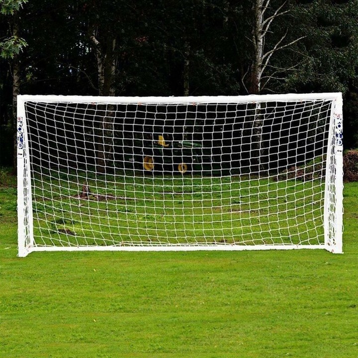 Poliészter futballkapu háló, 3 mm-es zsinór, 14 cm-es négyzetes szemek, időjárásálló, fehér, 3 x 2 m