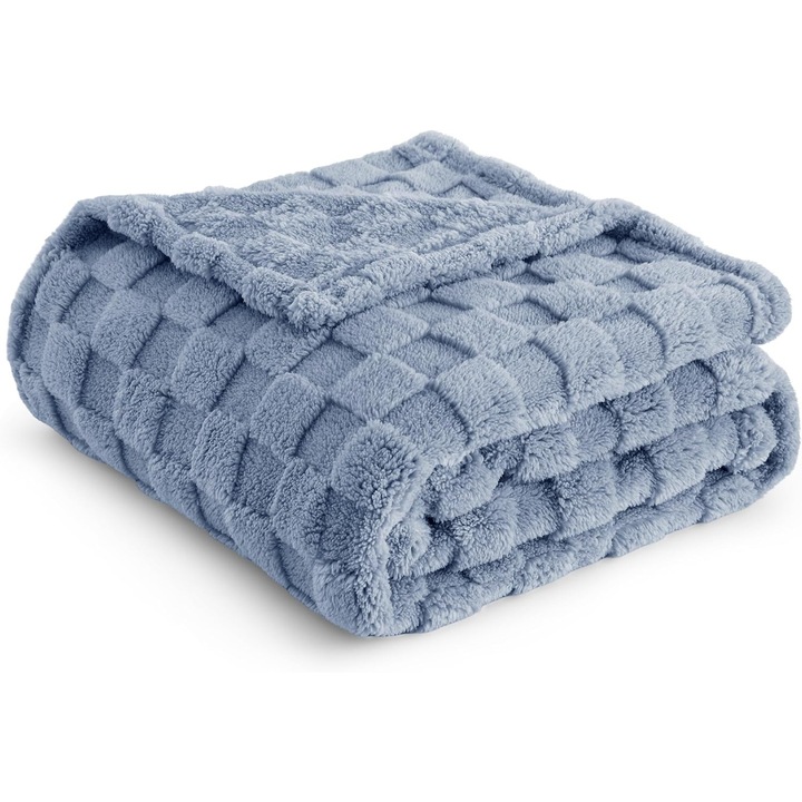 Puha jacquard Sherpa takaró, kék, 150x200cm