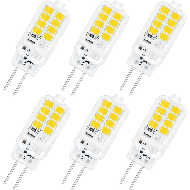 6 db G4 LED izzó készlet 12V 3W Semleges Fehér 40x13x11mm