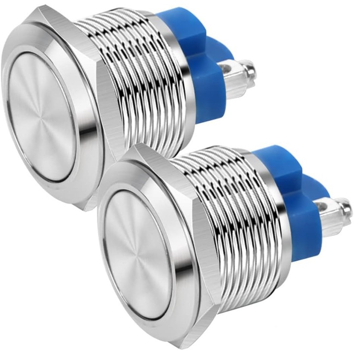 2 db fém nyomógomb készlet, 22mm, IP65 vízálló, rozsdamentes acél, 2A, multivoltos