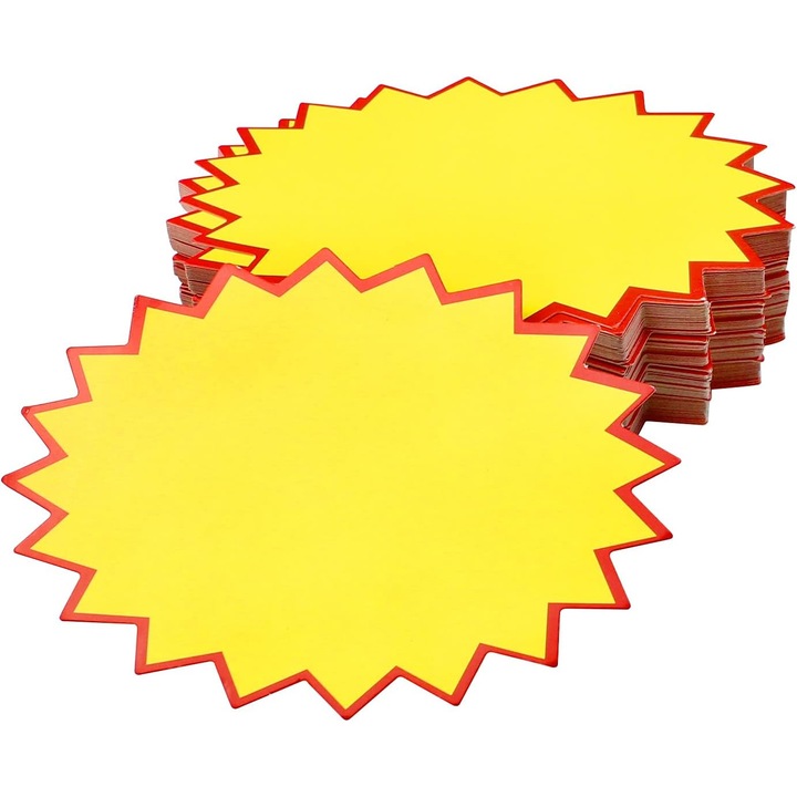 Promóciós csillag címkék, 120 db, sárga, 8,1x10,9cm, papír